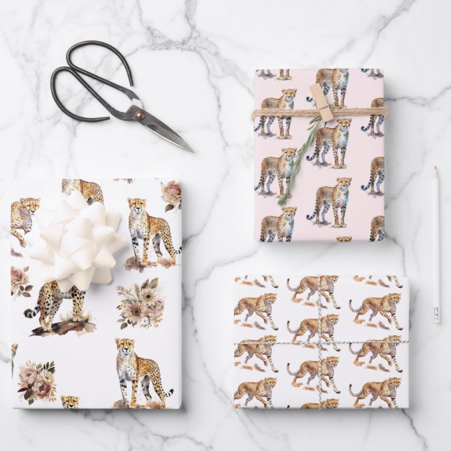 Cheetahs Floral Wrapping Paper Sheet (Front)