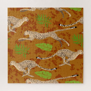 Cheetahs Leaves: Vintage Graphic Seamless Jigsaw Puzzle
