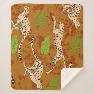 Cheetahs Leaves: Vintage Graphic Seamless Sherpa Blanket