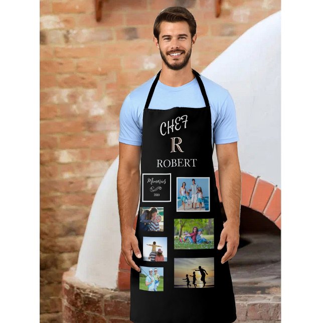 *Chef 6 Photos Black & White Custom Monogram Name  Apron (Creator Uploaded)