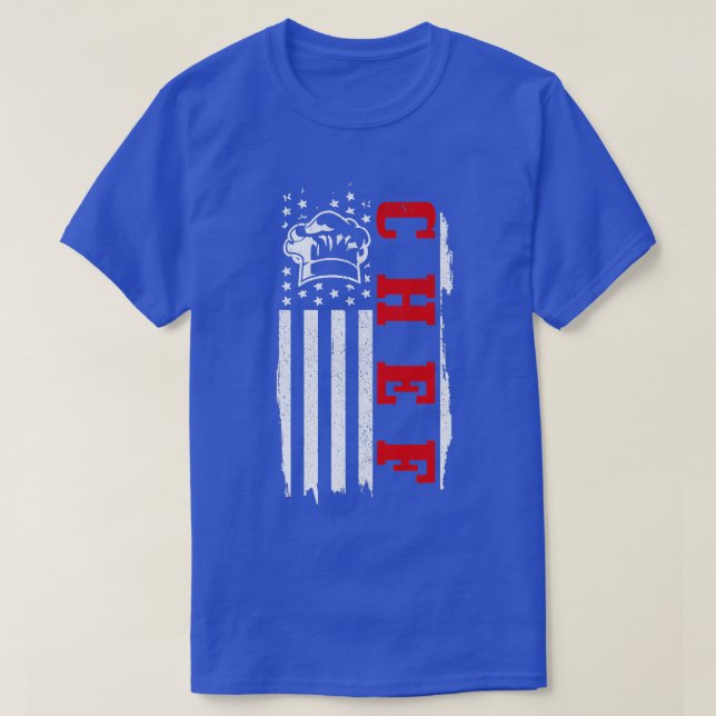 Chef American Flag Patriotic Cook Cooking BBQ Gril T-Shirt (Design Front)
