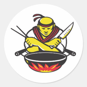 Chef And A Wok Classic Round Sticker