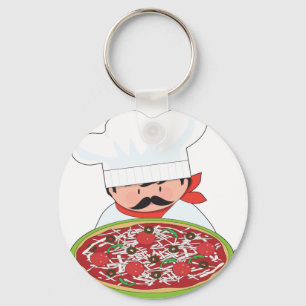 Chef and Pizza Key Ring