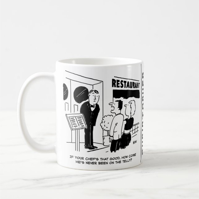 Chef at Restaurant Not Been on Television Cartoon Coffee Mug (Left)