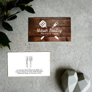 Chef   BBQ Cooking   Wood Background Business Card