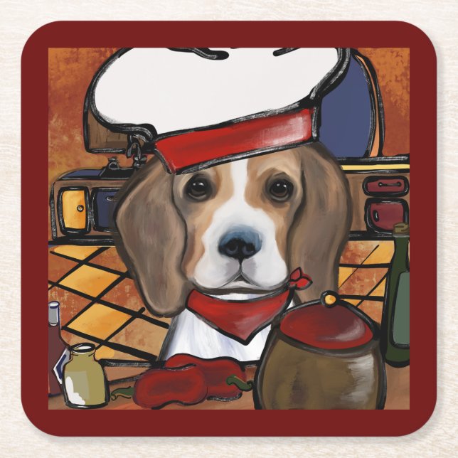 CHEF BEAGLE   SQUARE PAPER COASTER (Front)