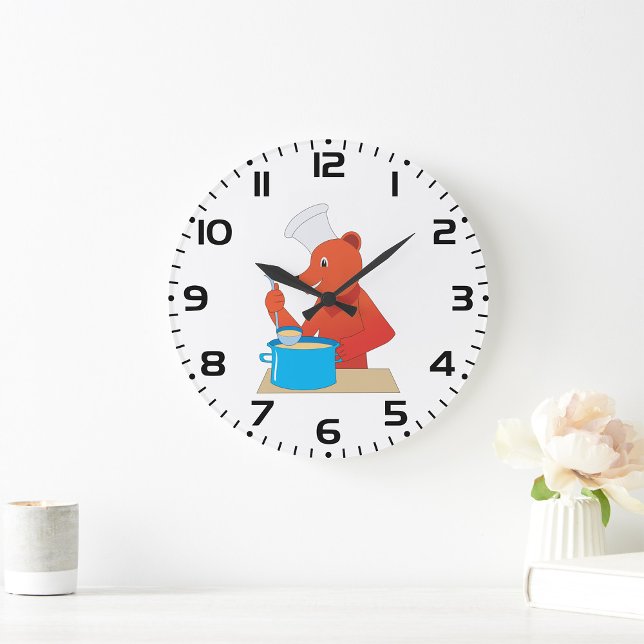 Chef Bear Cooking Soup Fun Animal Kitchen  Large Clock (Creator Uploaded)