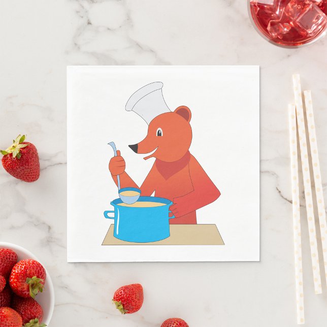 Chef Bear Cooking Soup Fun Animal Kitchen  Napkin (Creator Uploaded)