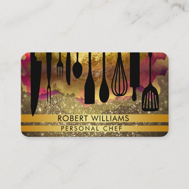Chef Black Gold Catering Kitchen Tools Personal Business Card (Front)