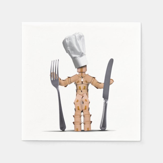 Chef box man character with cutlery napkin (Front)