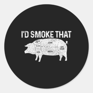 Chef Butcher Bbq I'd Smoke That Pig Pork Funny Fat Classic Round Sticker
