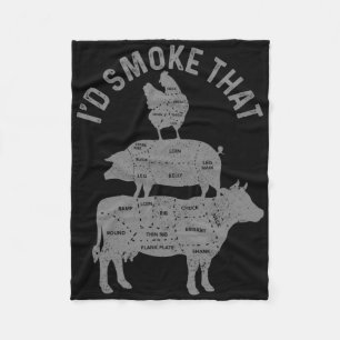 Chef Butcher Bbq I'd Smoke That Pork Beef Funny Fa Fleece Blanket