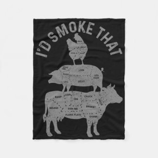 Chef Butcher Bbq I'd Smoke That Pork Beef Funny Fa Fleece Blanket