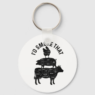 Chef Butcher Bbq I'd Smoke That Pork Beef Funny Fa Key Ring