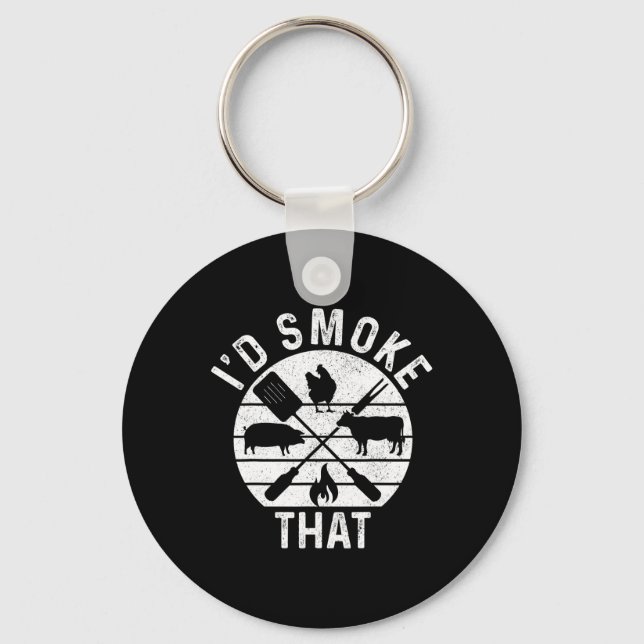 Chef Butcher Bbq I'd Smoke That Pork Beef Funny Fa Key Ring (Front)