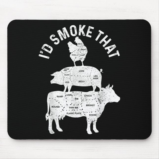 Chef Butcher Bbq Id Smoke That Pork Beef Funny Fat Mouse Mat (Front)