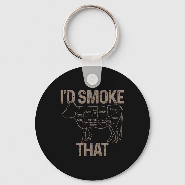 Chef Butcher Cook Bbq I'd Smoke That Cow Beef Funn Key Ring (Front)