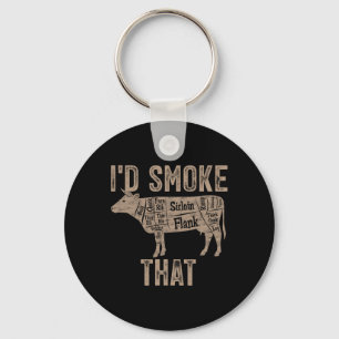 Chef Butcher Cook Bbq I'd Smoke That Cow Beef Funn Key Ring