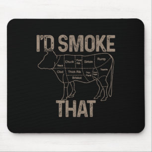 Chef Butcher Cook Bbq I'd Smoke That Cow Beef Funn Mouse Mat