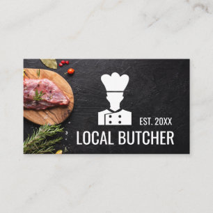 Chef Butcher Logo   Steak on Wood Business Card