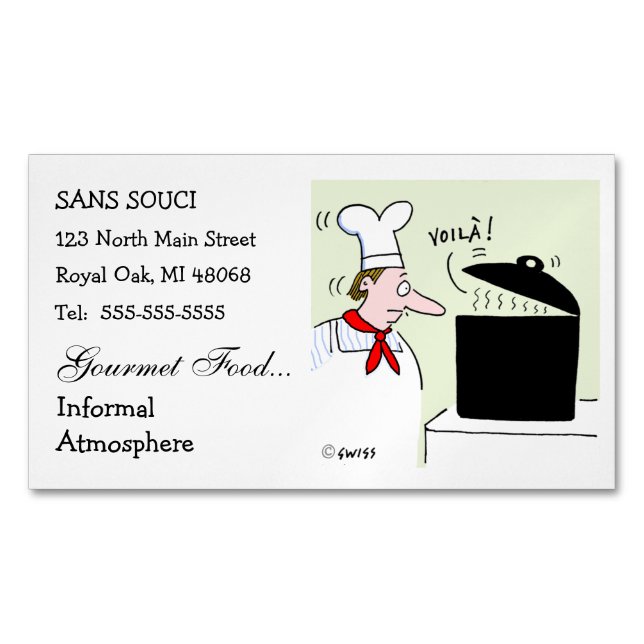Chef Cartoon Cute Funny Restaurant Catering Magnetic Business Card (Front)