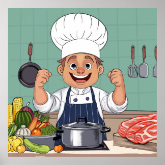 Chef cartoon procreate hand drawing  poster