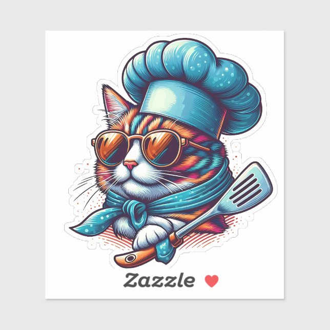Chef Cat Cool Sunglasses Hat Die Cut  (Sheet)