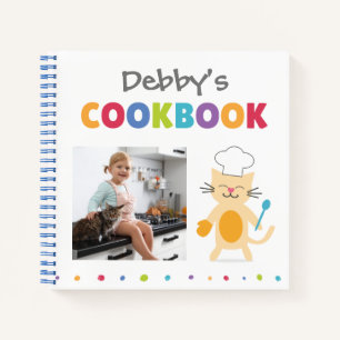 Chef Cat Personalised Kids Cookbook (Add Photo) Notebook