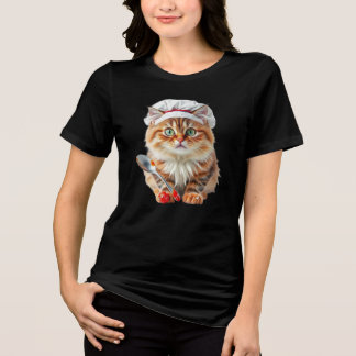 Chef Cat with Flour Hat and Spoon – Cooking Cat Tri-Blend Shirt