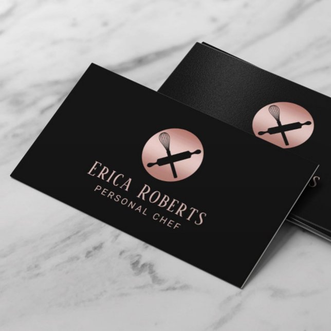Chef Catering Bakery Pastry Black & Rose Gold Business Card (Creator Uploaded)