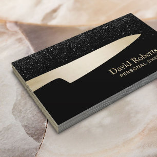 Chef Catering Gold Knife Modern Black Glitter Business Card