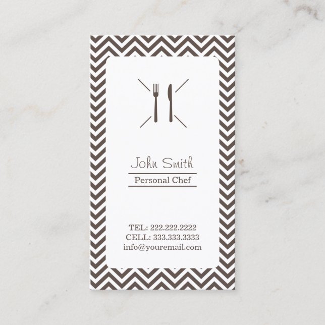 Chef Catering Plain Brown Chevron Stripes Business Card (Front)
