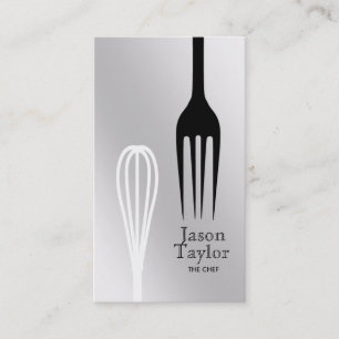 Chef Catering Restaurant Bake Fork Whisk Grey Business Card