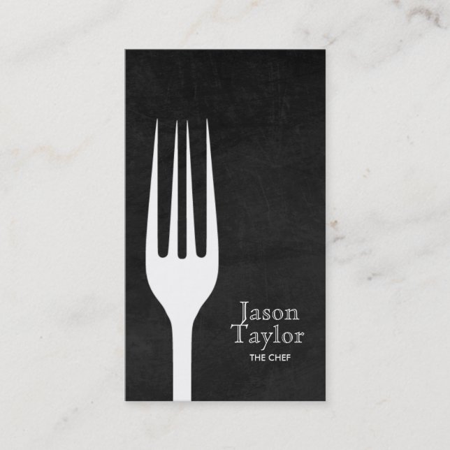 Chef Catering Restaurant Food Fork Logo Chalkboard Business Card (Front)