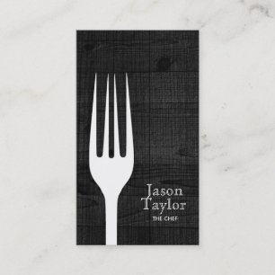 Chef Catering Restaurant Food Fork Logo Wood Business Card