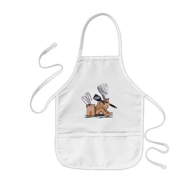Chef character sat thinking with kitchen tools kids apron (Front)
