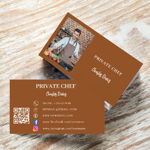 Chef chocolate brown photo catering QR code Business Card