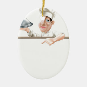 Chef cloche and menu ceramic tree decoration