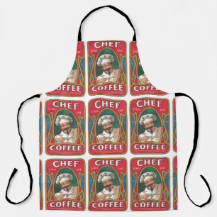 Chef coffee vintage art nouveau kitchen red blue apron