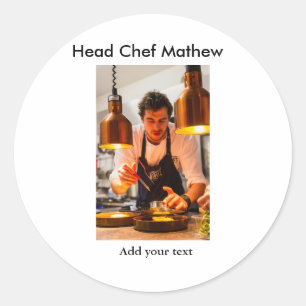 Chef cook add name text men kitchen bakery classic round sticker