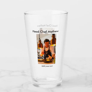 Chef cook add name text men kitchen bakery glass