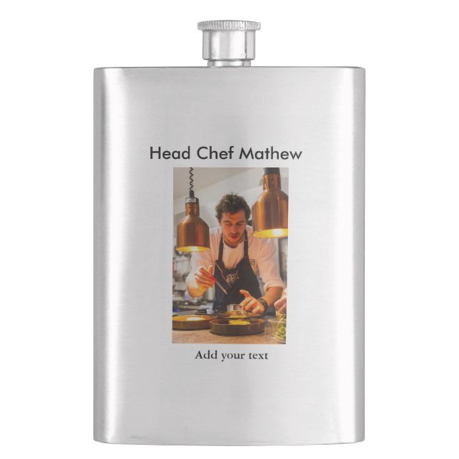 Chef cook add name text men kitchen bakery  hip flask (Front)