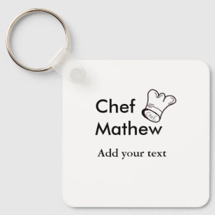 Chef cook add name text men kitchen bakery key ring