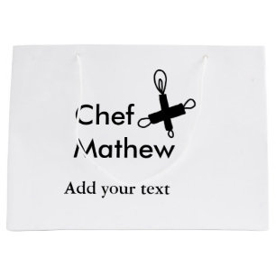 Chef cook add name text men kitchen bakery large gift bag