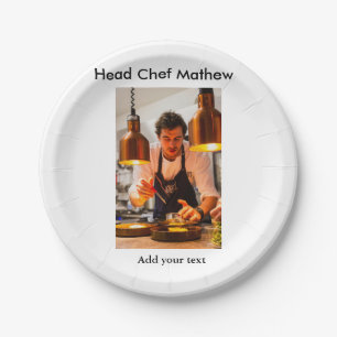 Chef cook add name text men kitchen bakery paper plate