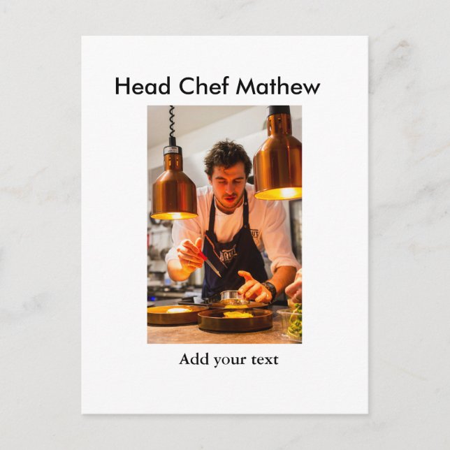 Chef cook add name text men kitchen bakery  postcard (Front)