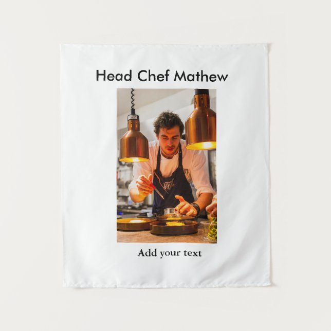Chef cook add name text men kitchen bakery  tapestry (Front)