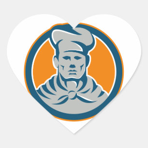 Chef Cook Baker Hat Circle Retro Heart Sticker