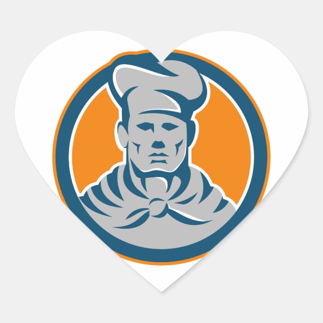Chef Cook Baker Hat Circle Retro Heart Sticker (Front)