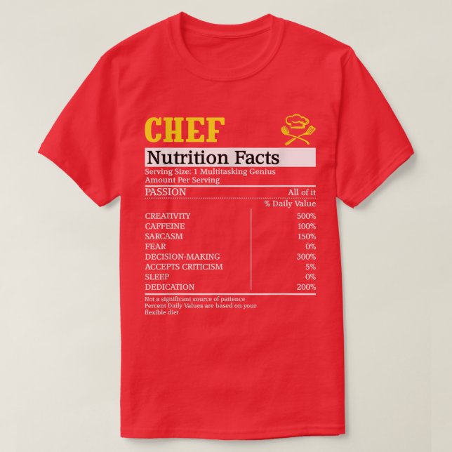 Chef Cook Culinary Cuisine Baker Nutrition Facts S T-Shirt (Design Front)